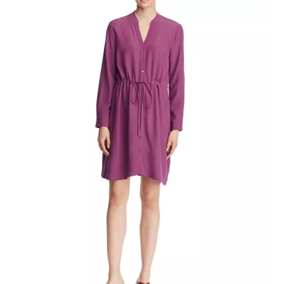 EILEEN FISHER Long-sleeve Crepe Drawstring Shirt Dress Tencel Purple - Picture 2 of 8